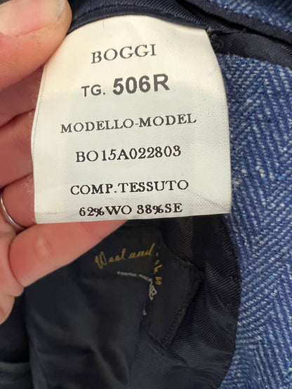BOGGI MILANO. Blazer lana y seda azul jaspeada. T L