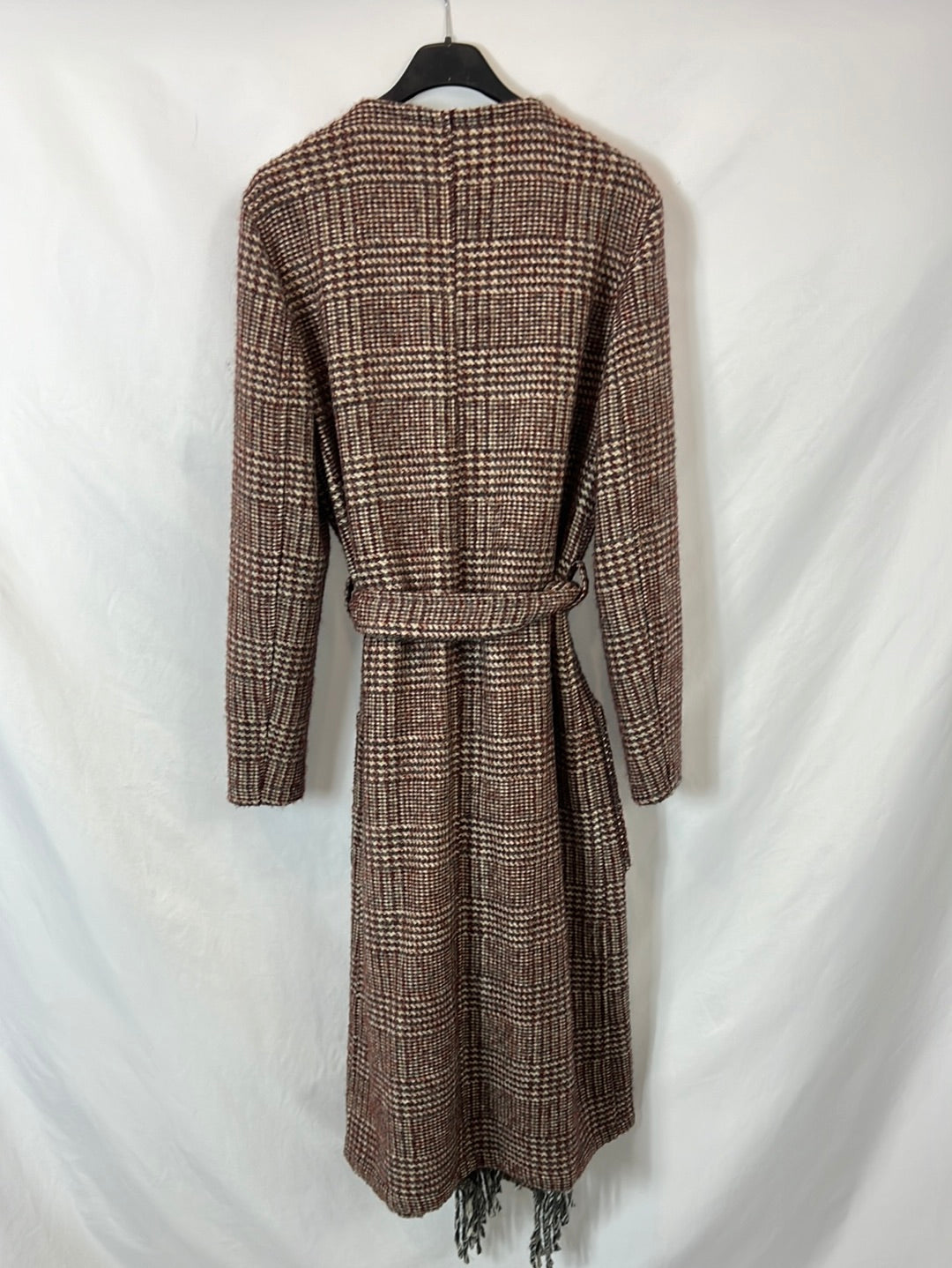 LLOYD'S. Abrigo cuadros flecos T.xs