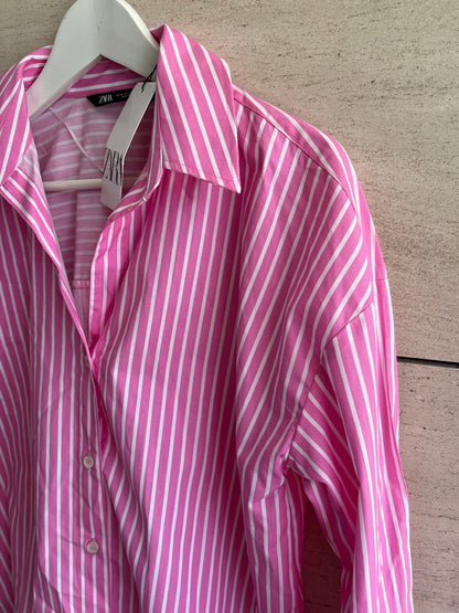 ZARA. Camisa rosa rayas. T XS
