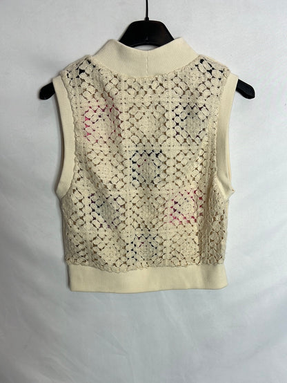 ZARA. Top punto beige parches. T S