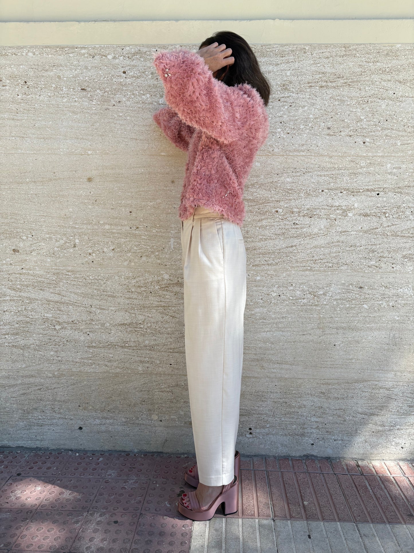 PEDRO GARCIA. Pale pink satin platform sandal. T 40