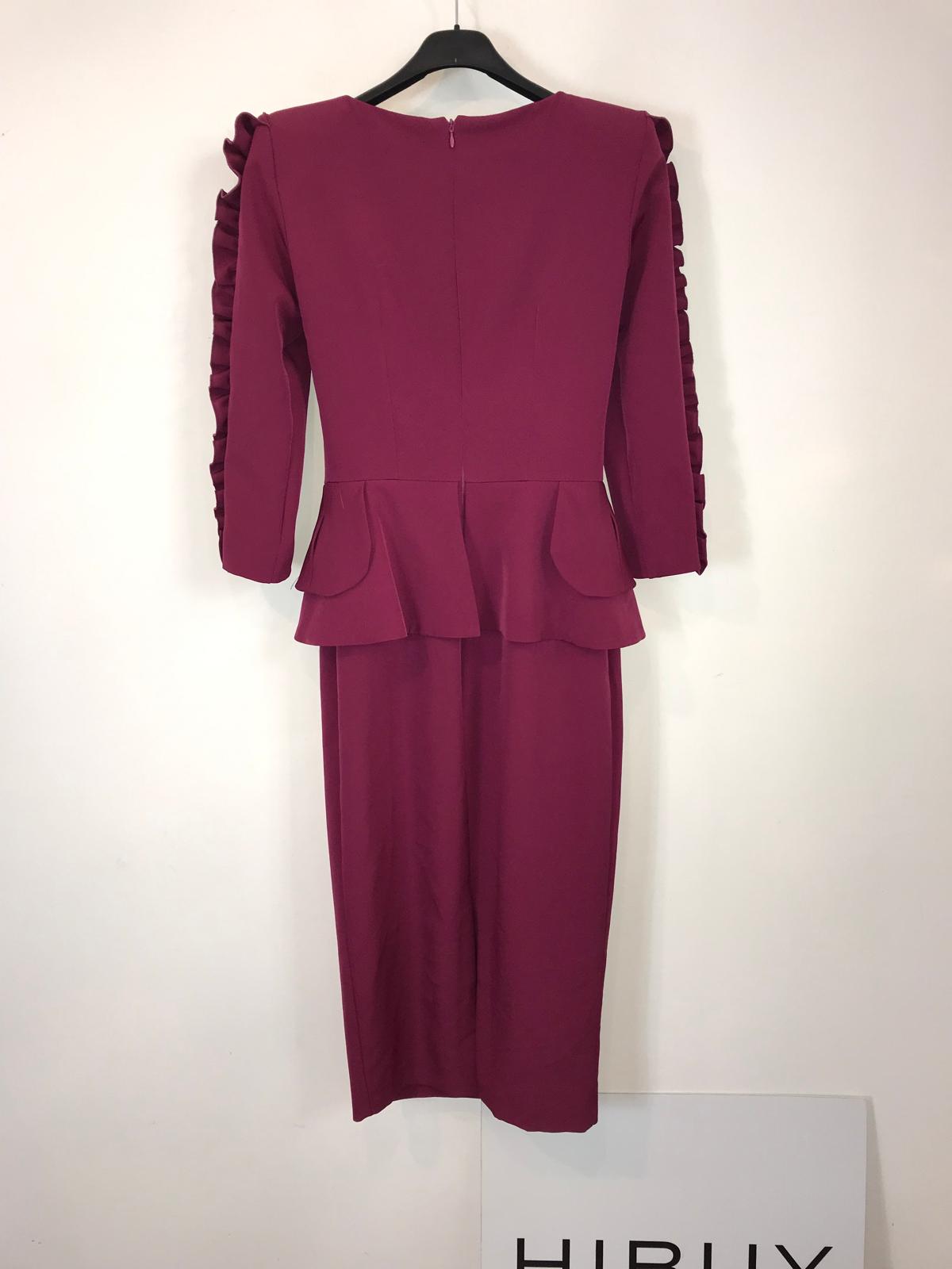 MERYFOR. Vestido midi rosa oscuro detalle mangas