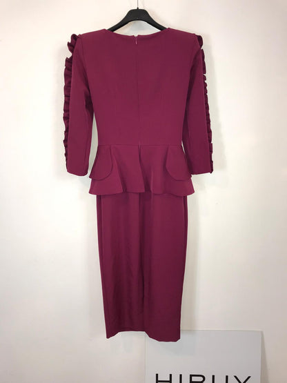 MERYFOR. Vestido midi rosa oscuro detalle mangas