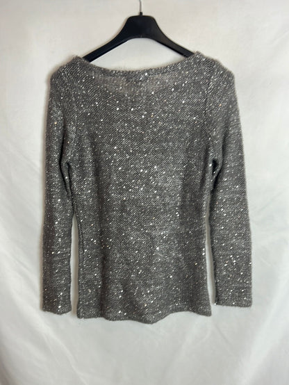 CAROLL. Jersey gris lentejuelas. T 36