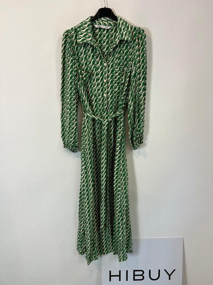 ZARA. Vestido estampado verde T.s