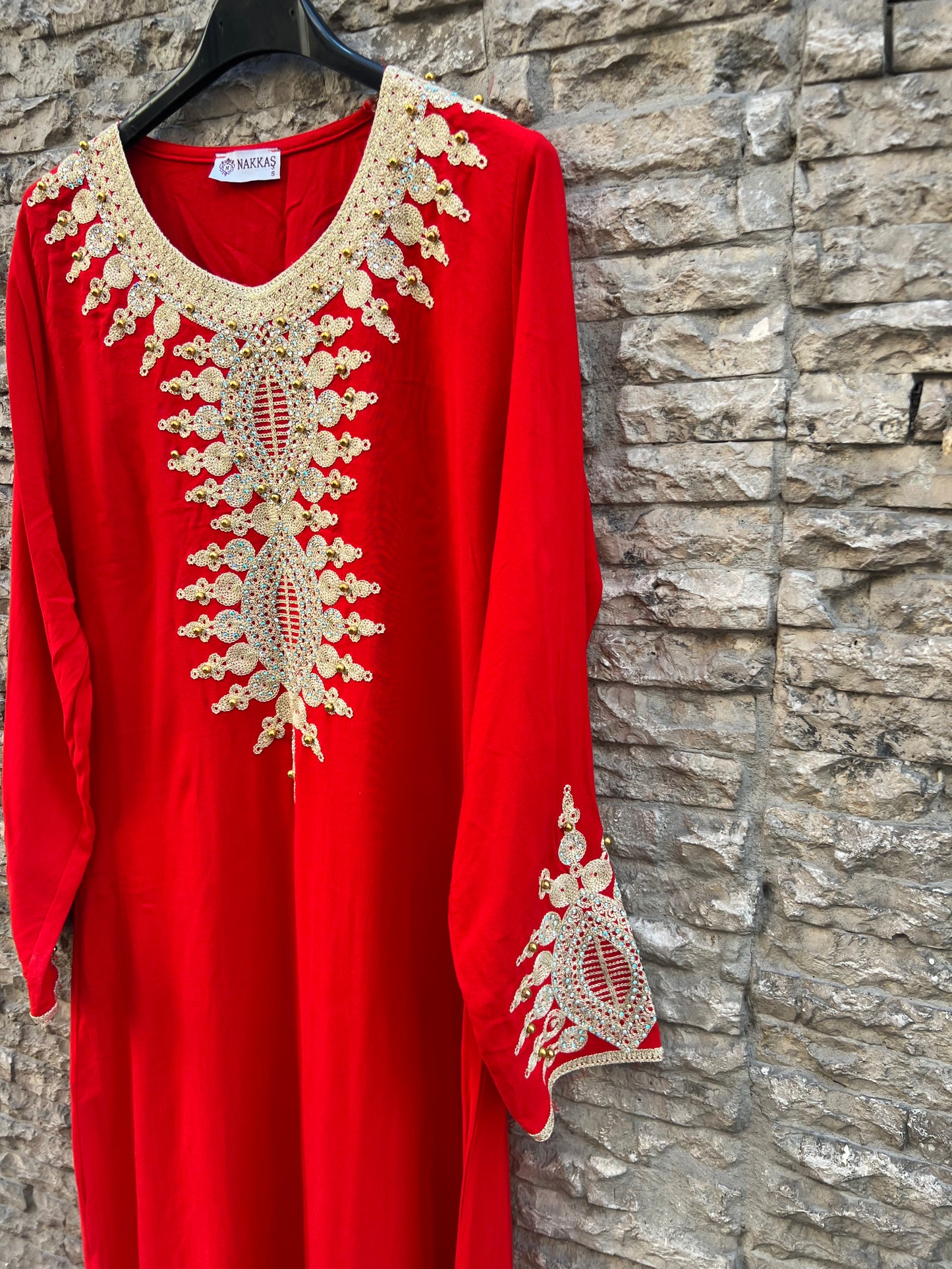 NAKKAS. Long red embroidered dress Ts