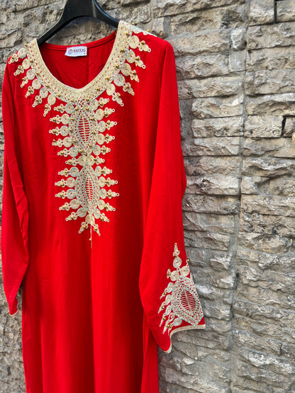 NAKKAS. Long red embroidered dress Ts