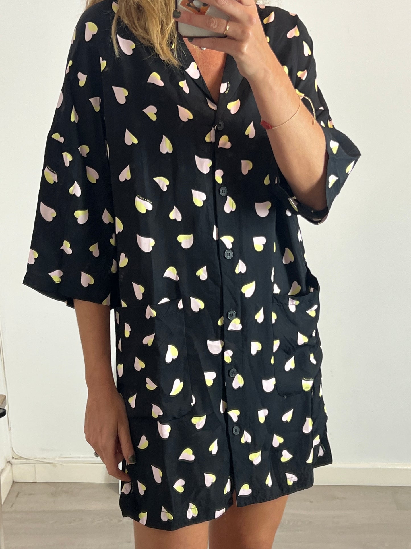 BIMBA Y LOLA. Black heart-patterned shirt dress. TM