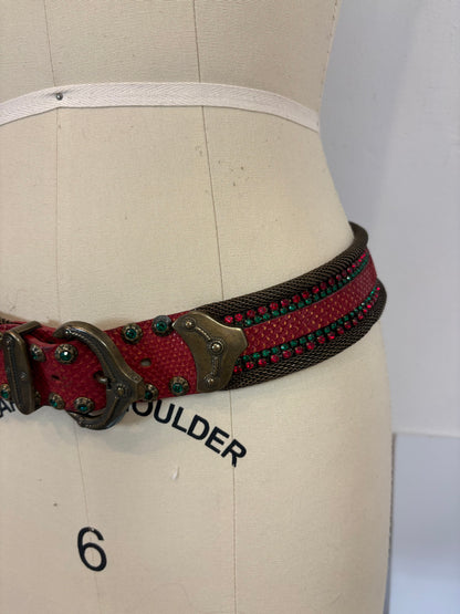 NANNI Milano. Cinturón piel abalorios vintage. T 85