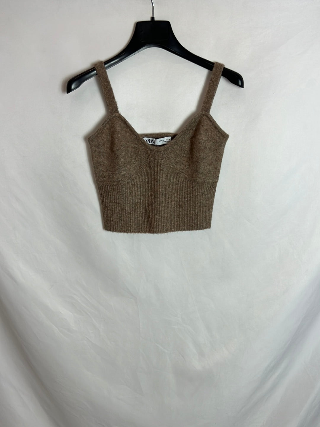 ZARA. Croptop punto beige T.s