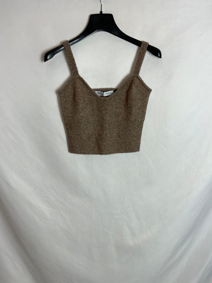 ZARA. Croptop punto beige T.s