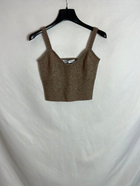 ZARA. Croptop punto beige T.s