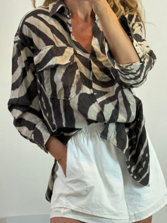 MASSIMO DUTTI. Camisa de lino estampado
