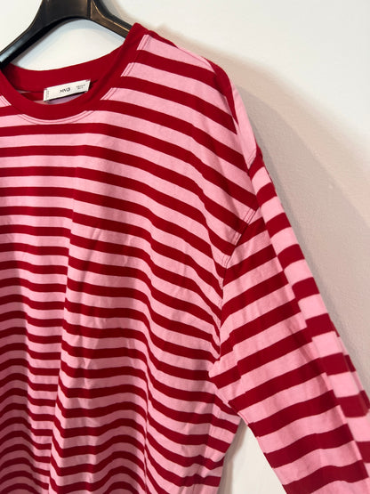 MANGO. Camiseta rayas rosa y roja T.m