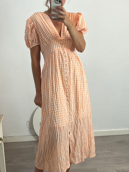 OTRAS. Vestido largo textura naranjas. T L/XL