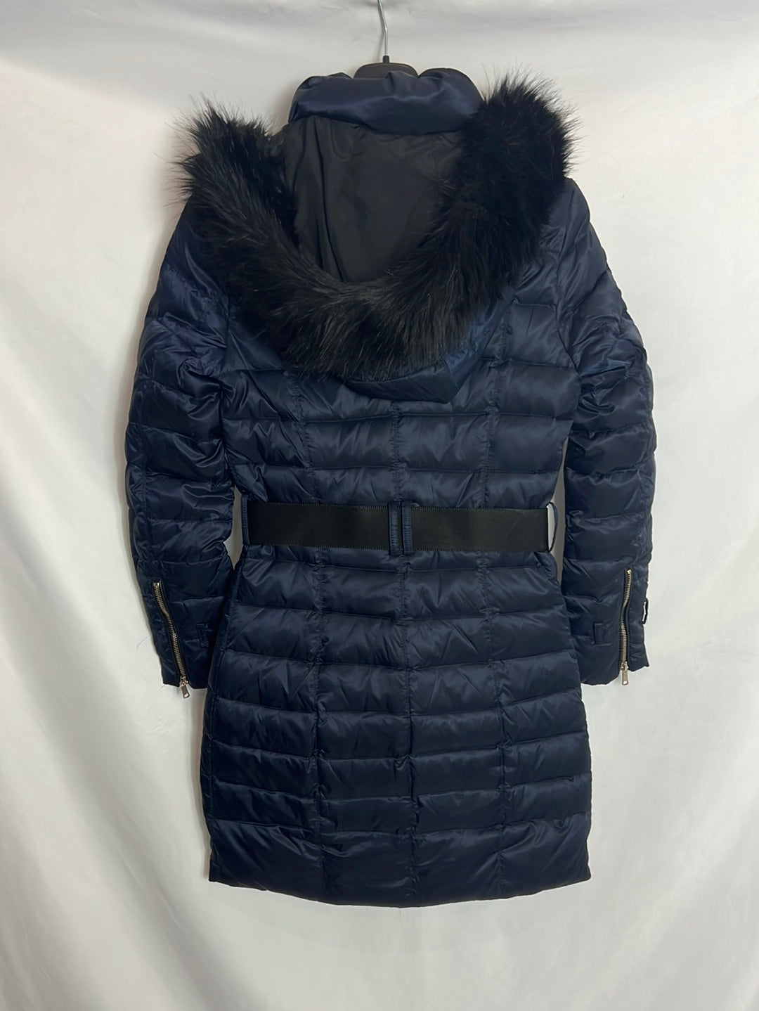 ZARA. Plumas azul capucha pelo. T XS