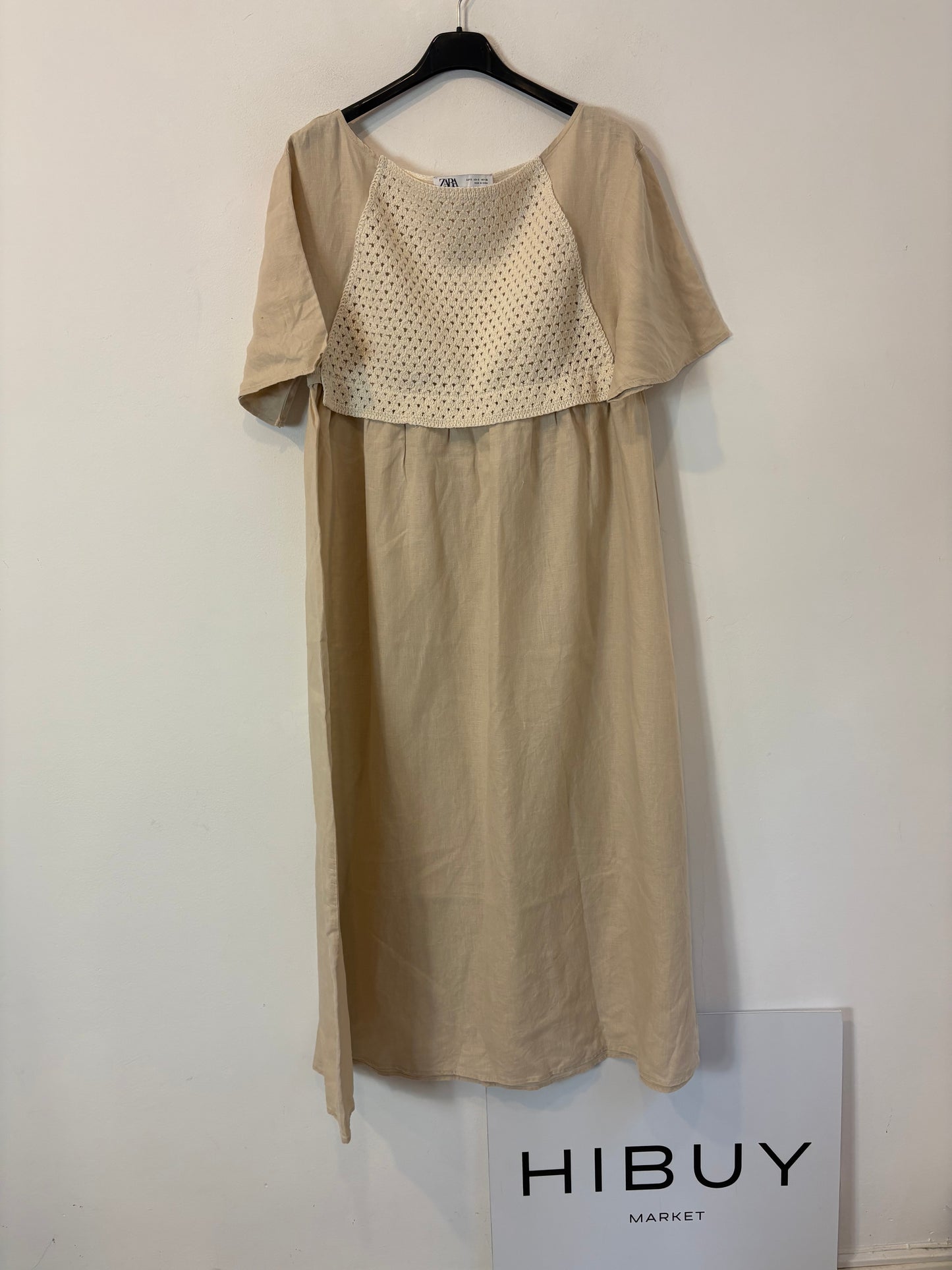 ZARA.Vestido largo lino y crochet