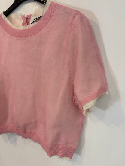 ZARA. Top doble textura rosa lino. T S