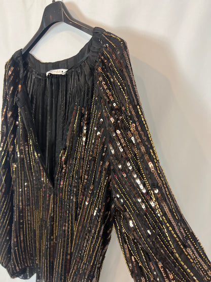 ZARA. Blusa negra lentejuelas. T M