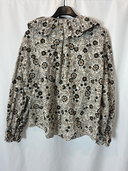 ZARA. Beige floral blouse T.xs