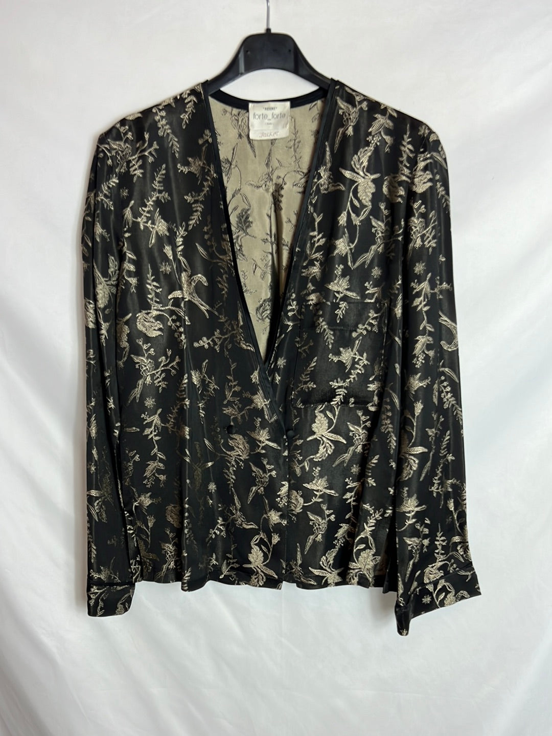 FORTE FORTE. Flowing black jacket with gold embroidery. Size 0(S)