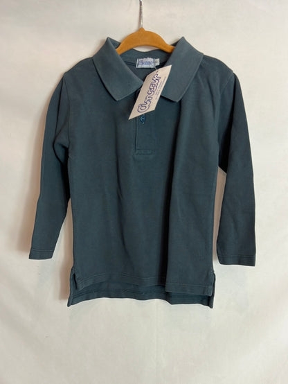 ANCAR. Classic long-sleeved petrol blue polo shirt