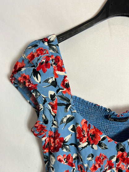 ZARA. top azul flores T.s