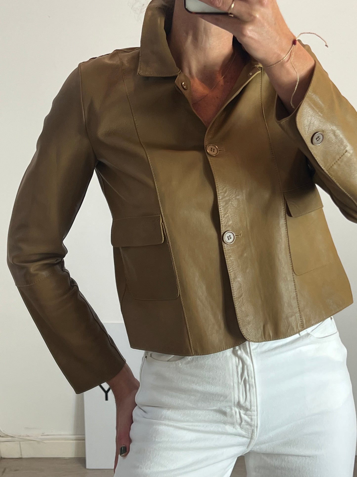 SWORD Beige Leather Jacket Ts