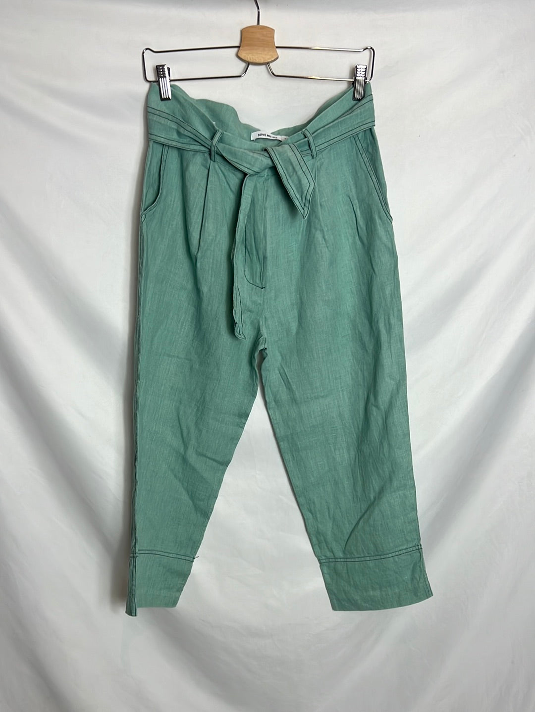 SOPHIE AND LUCIE. 100% linen aqua green trousers. Size 38