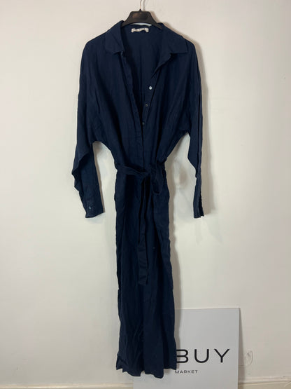OYSHO. Long blue linen jumpsuit Ts