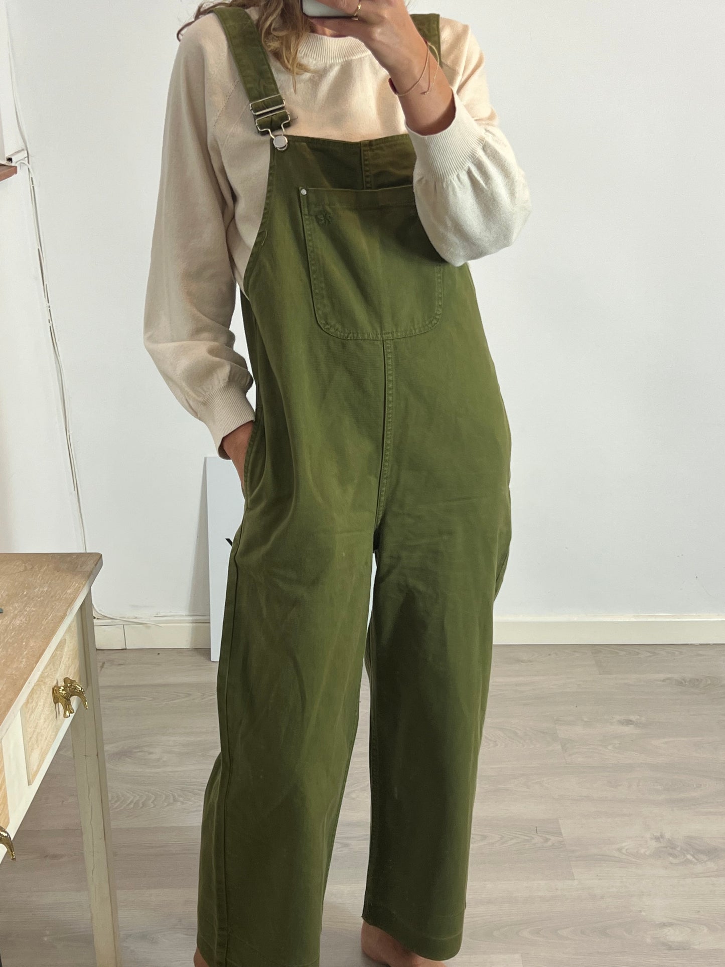 INTROPIA. Green denim jumpsuit for wide legs. TM