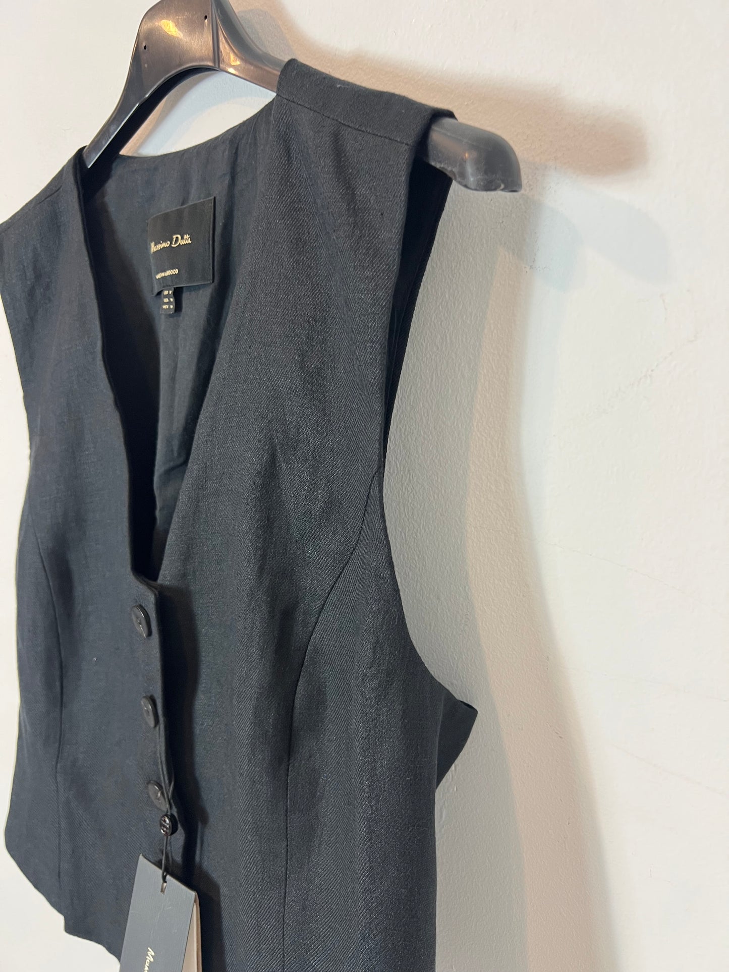 MASSIMO DUTTI. Chaleco gris oscuro lino T.m