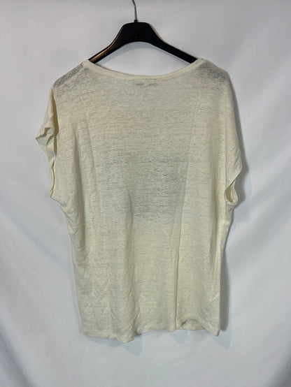 SANDRO. Camiseta lino dibujo.T 2 (M)