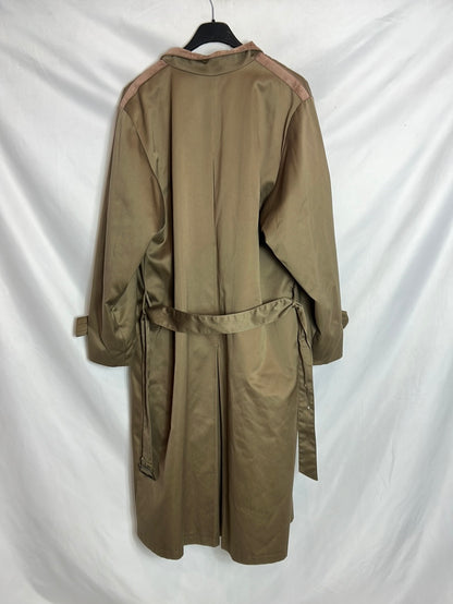 PRISCILLE. Double-textured green trench coat. TM