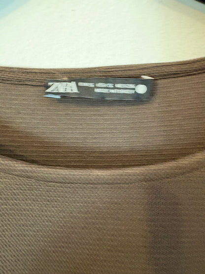 ZARA. Vestido midi marrón textura