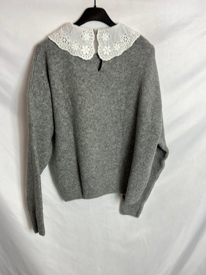 OYSHO. Jersey gris cuello camisa. T S