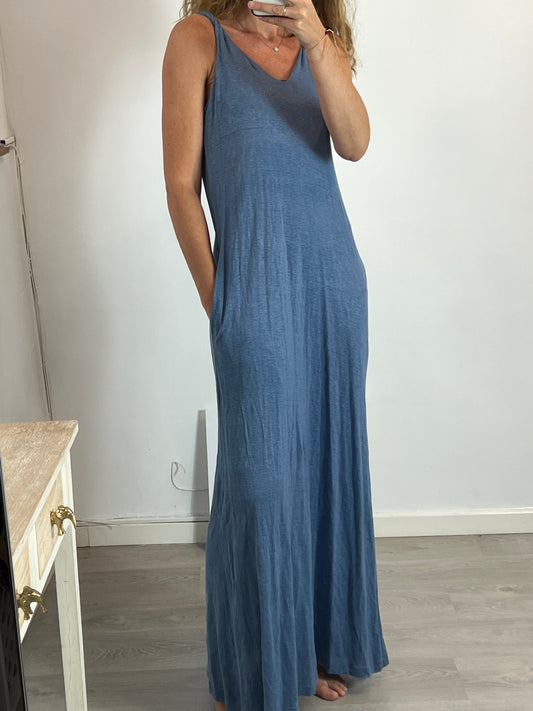 POLO RALPH LAUREN. Long blue linen dress. TS