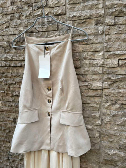 ZARA. Vestido largo beige texturas