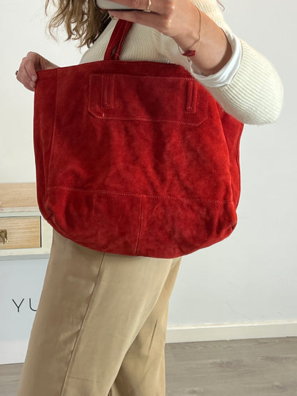 ZARA. Bolso tote piel rojo