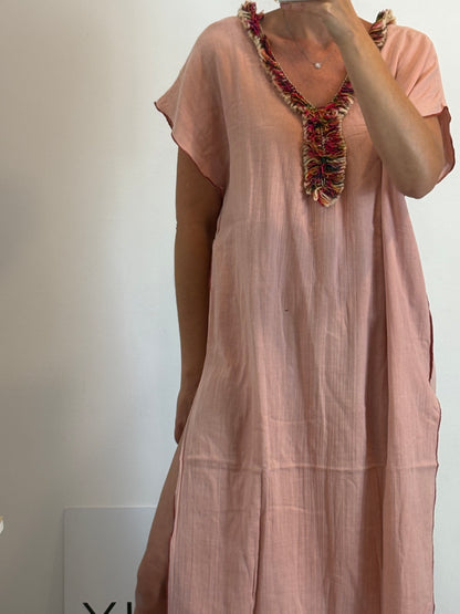 BALAKATA. Kaftán rosa flecos colores. T S/M