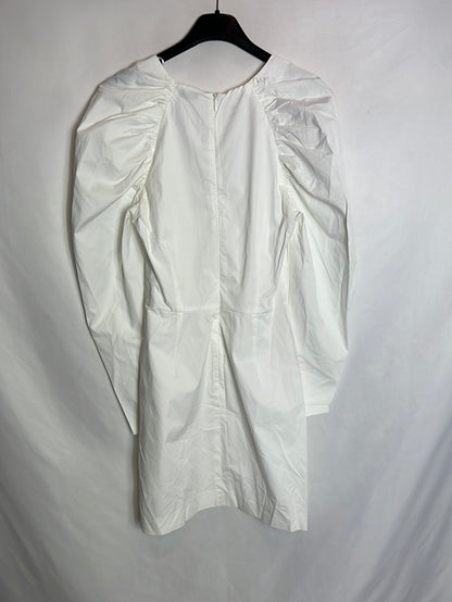 ZARA. Vestido blanco corto fruncidos. T XS