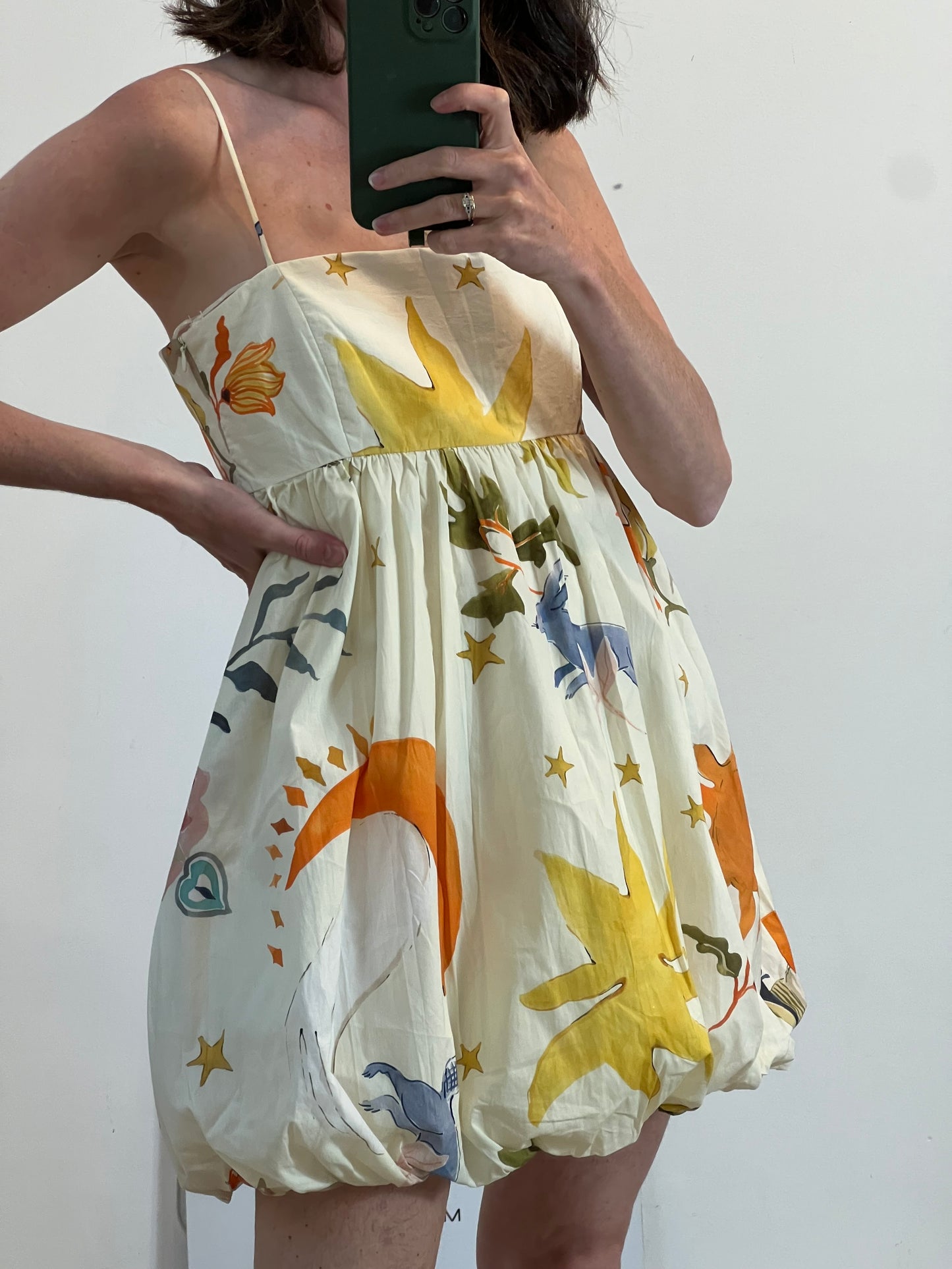 ZARA, Vestido corto beige estampado T.s