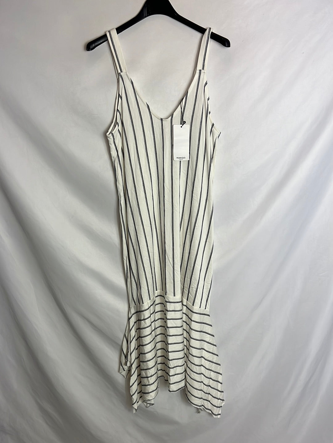 MANGO. White striped midi dress Ts