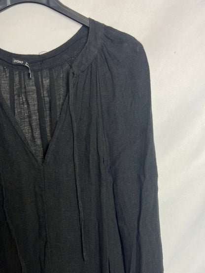 OYSHO. Black linen-effect midi dress. TS Hibuy market OYSHO. Black linen-effect midi dress. TS Hibuy market