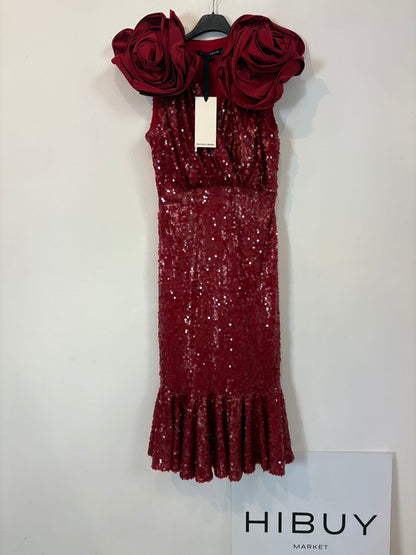 REDONDO BRAND. Vestido midi lentejuelas maxi flor