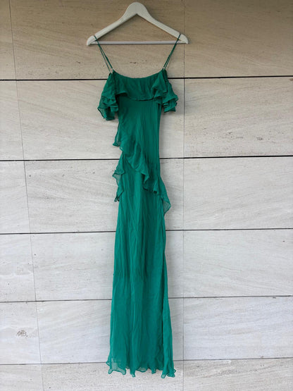 RAT & BOA. Vestido largo verde seda