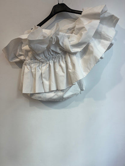 ZARA . Top blanco volantes asimétrico. T M