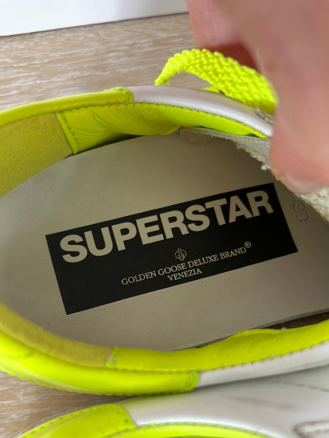 GOLDEN GOOSE. White and fluorescent leather sneakers. Size 39