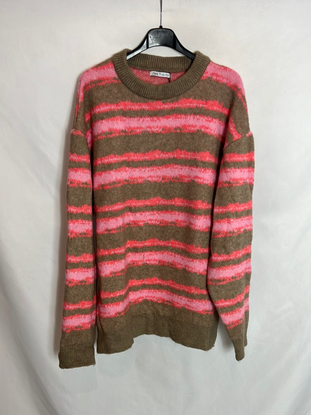 ZARA. Jersey estampado rosa y beige T.l