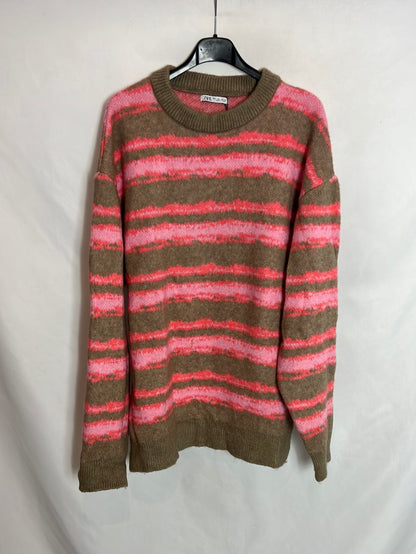 ZARA. Jersey estampado rosa y beige T.l